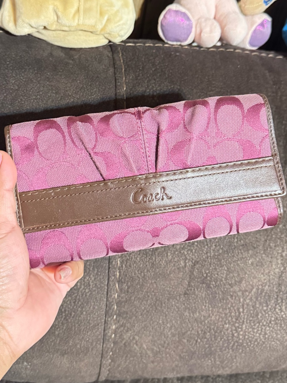 Coach Purple Signature Canvas Wallet with Brown Leather